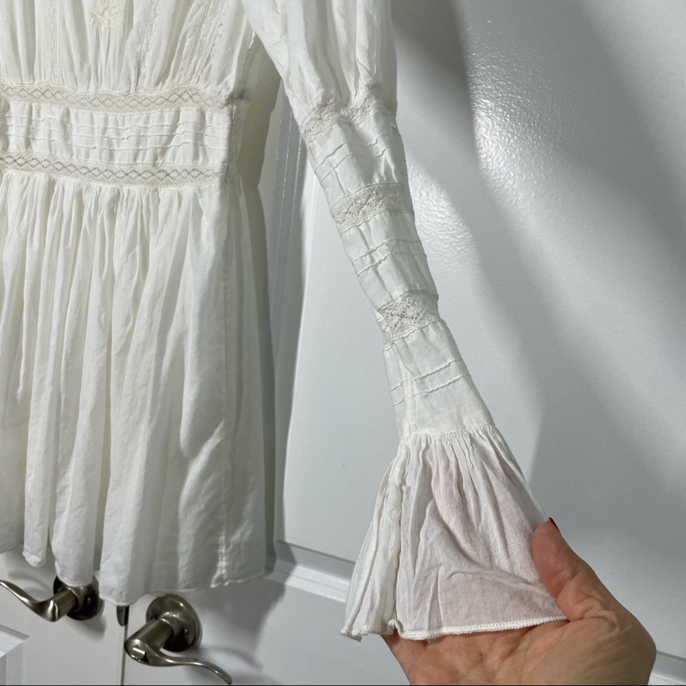 Free People Victorian White Cotton Mini Dress size 8 - Picture 12 of 13